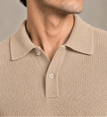Beige Textured Knit Polo by Monscre