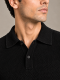 Black Textured Knit Polo by Monscre