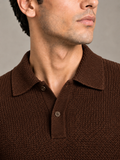 Brown Textured Knit Polo by Monscre