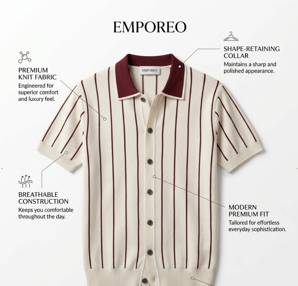 White Stripe Button-Up Knit Polo by Monscre
