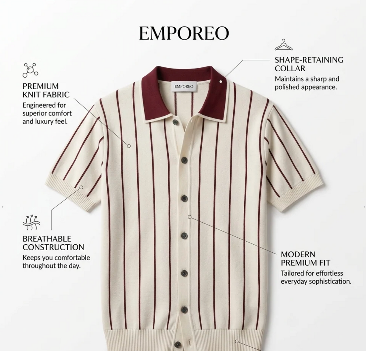 White Stripe Button-Up Knit Polo by Monscre