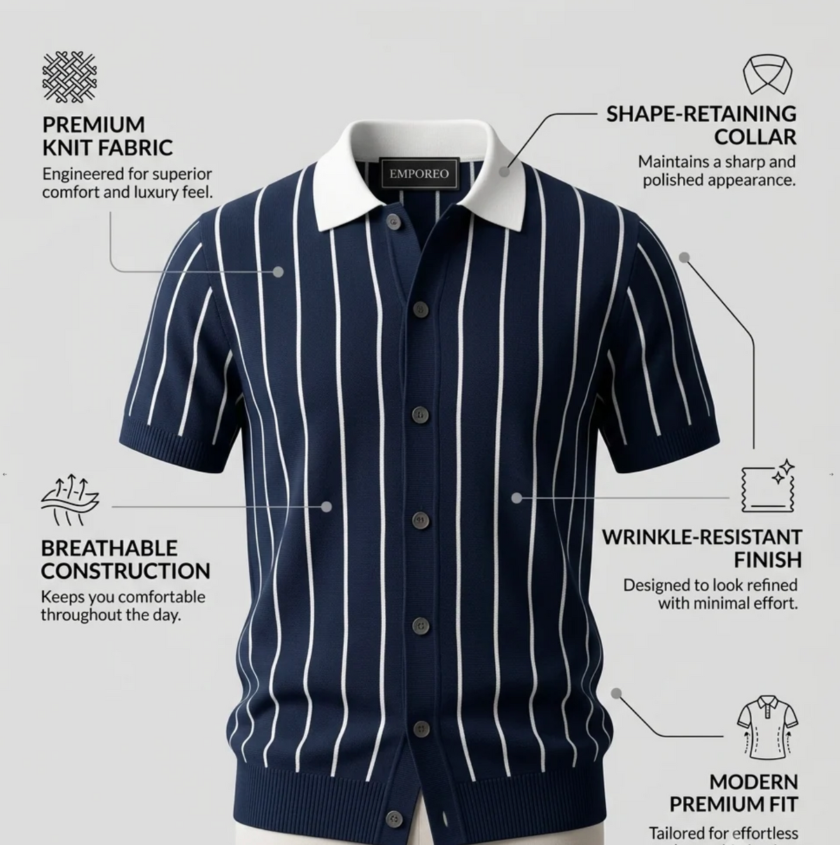 Blue Stripe Button-Up Knit Polo by Monscre