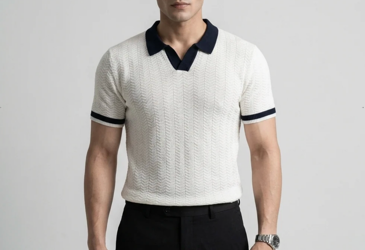 White Aura Knit Polo by Monscre