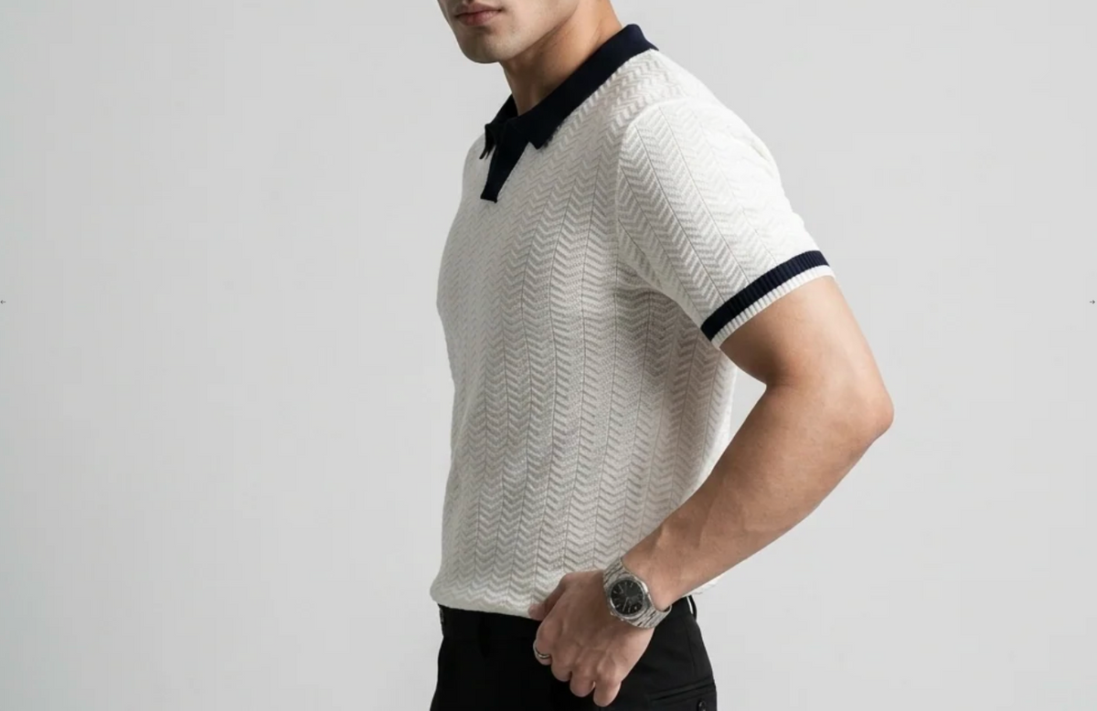 White Aura Knit Polo by Monscre