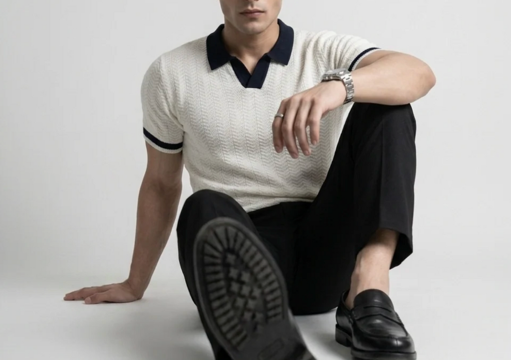 White Aura Knit Polo by Monscre