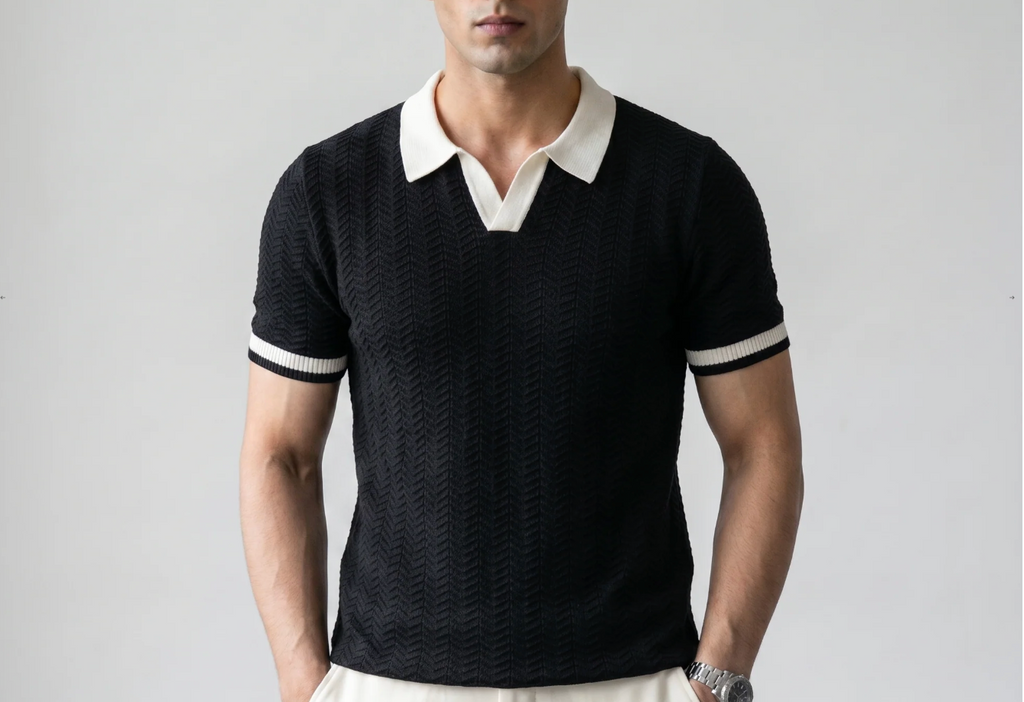Black Aura Knit Polo by Monscre