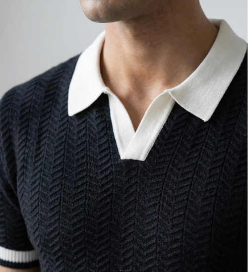 Black Aura Knit Polo by Monscre