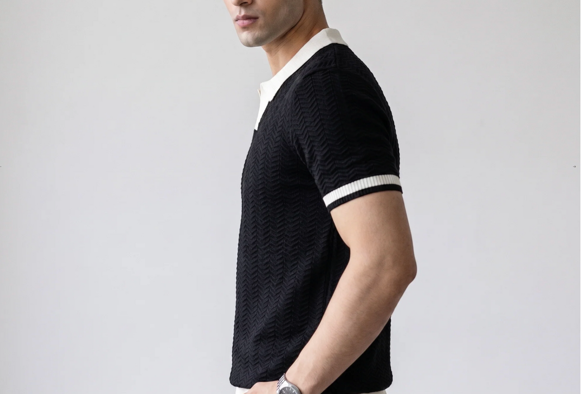 Black Aura Knit Polo by Monscre