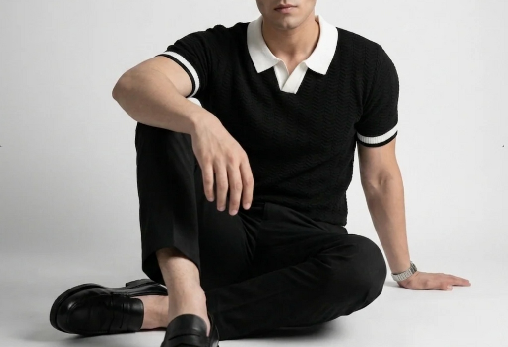 Black Aura Knit Polo by Monscre