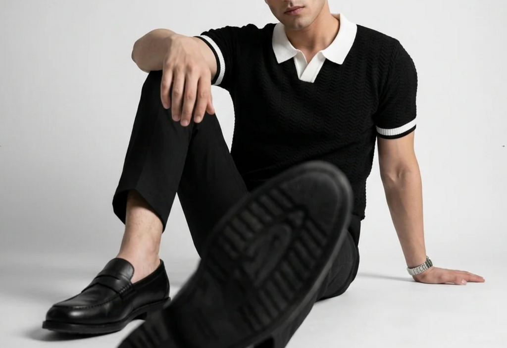 Black Aura Knit Polo by Monscre
