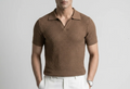 Brown Weave Knit Polo by Monscre