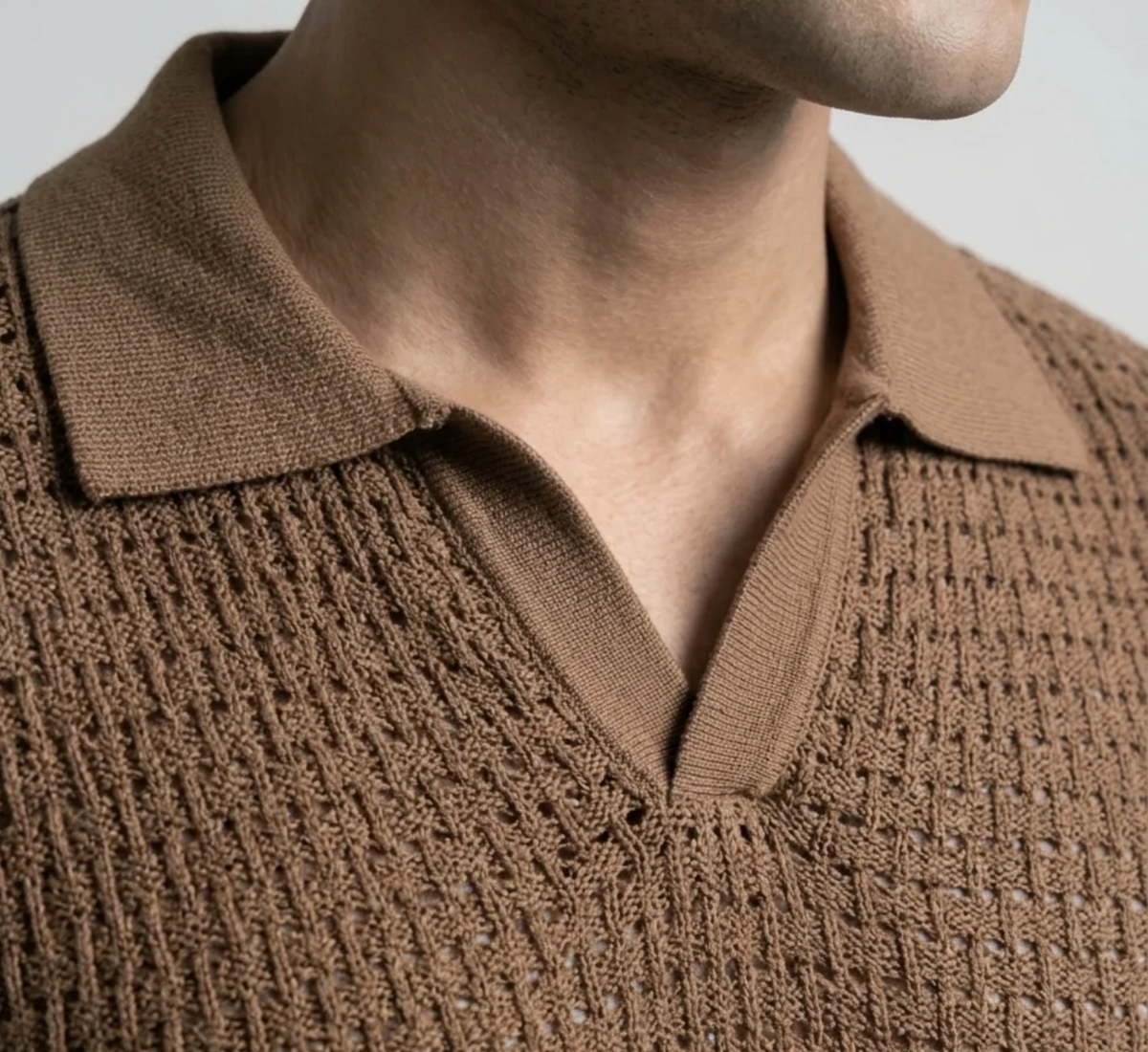 Brown Weave Knit Polo by Monscre
