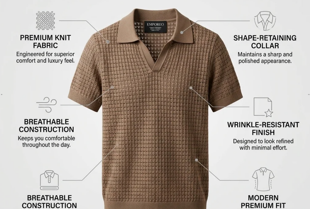 Brown Weave Knit Polo by Monscre