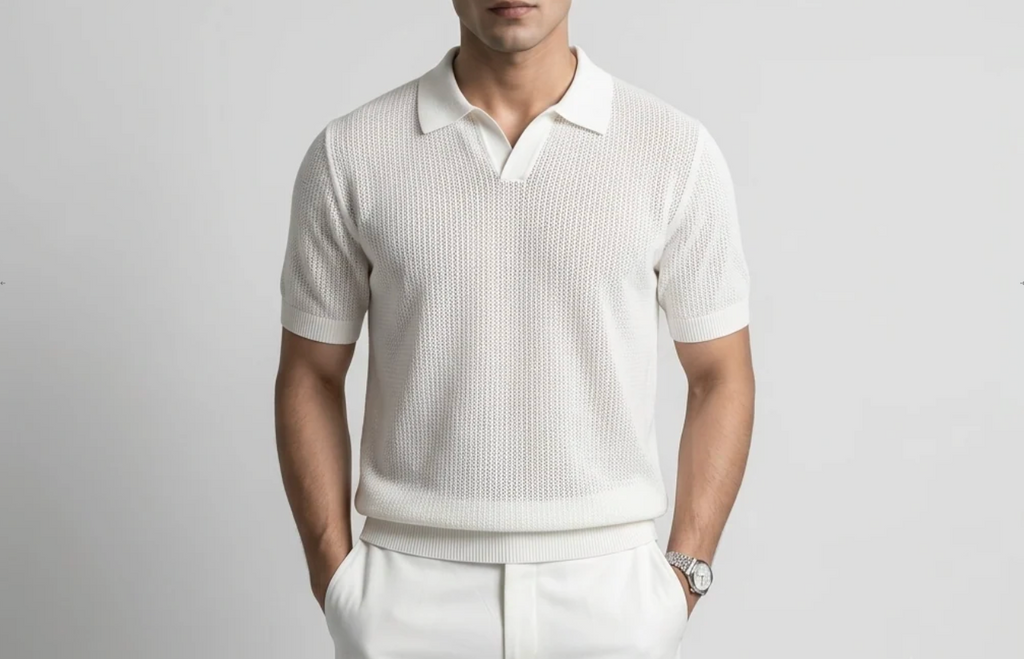 White Royal Knit Polo by Monscre