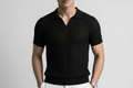 Black Weave Knit Polo by Monscre