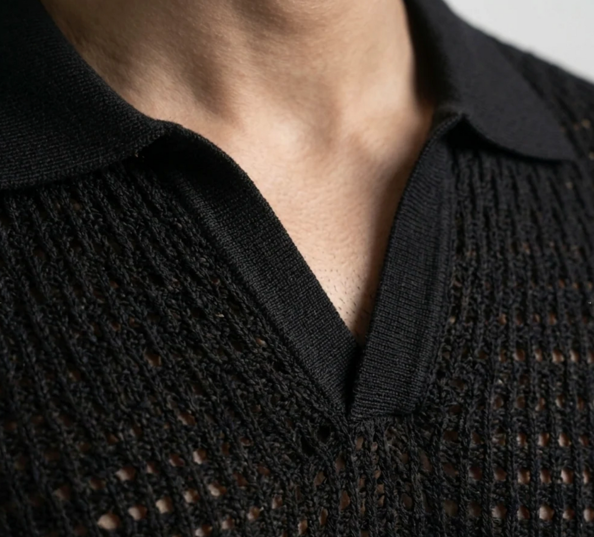Black Weave Knit Polo by Monscre
