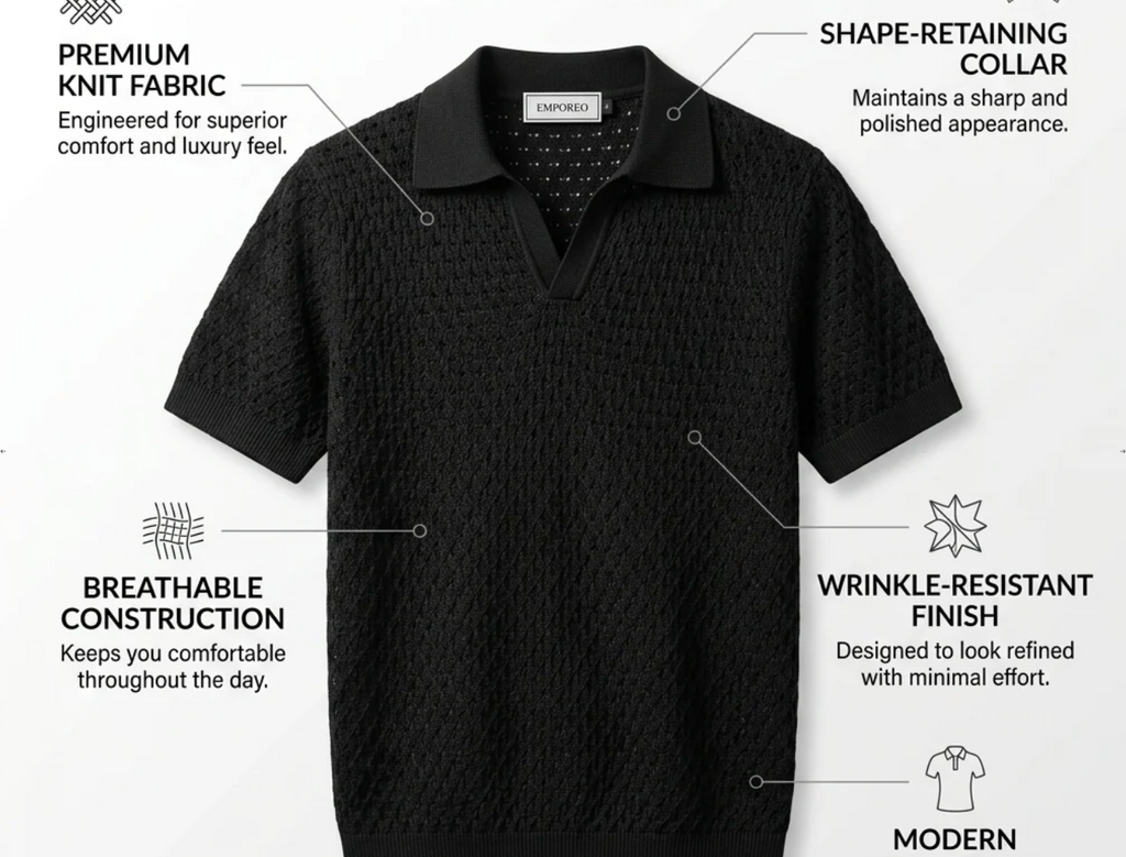 Black Weave Knit Polo by Monscre