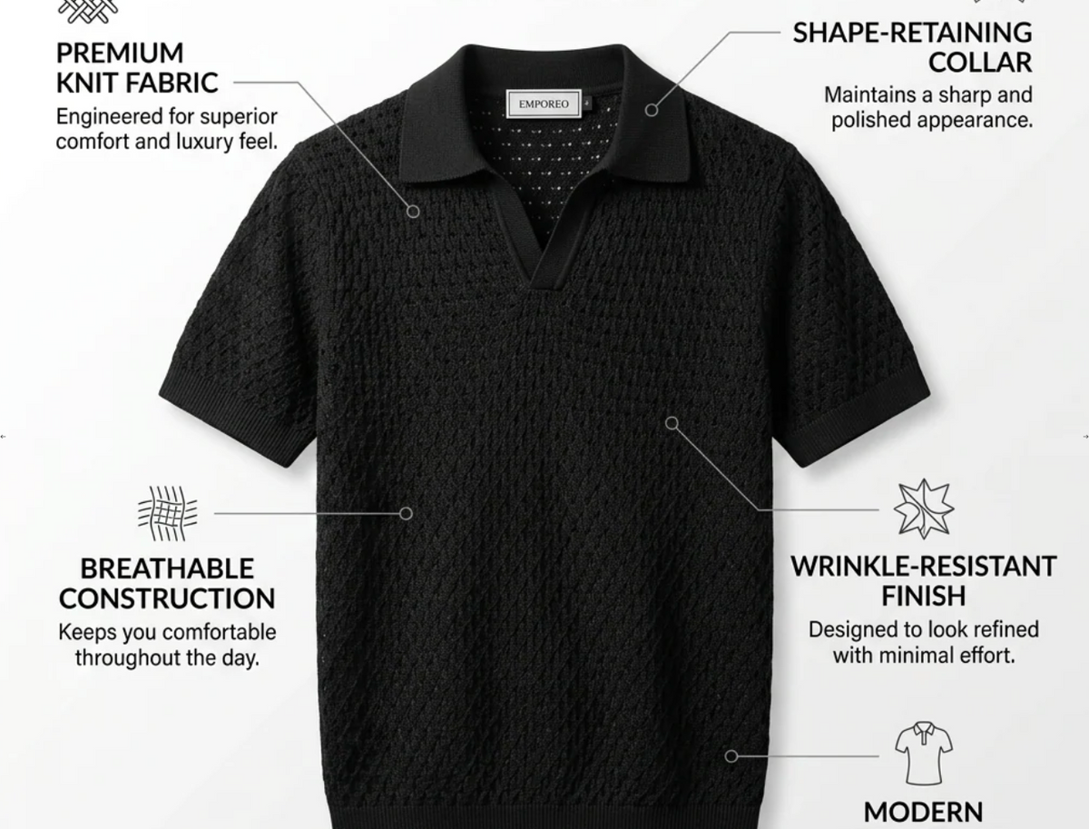 Black Weave Knit Polo by Monscre
