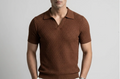 Dark Brown Weave Knit Polo by Monscre