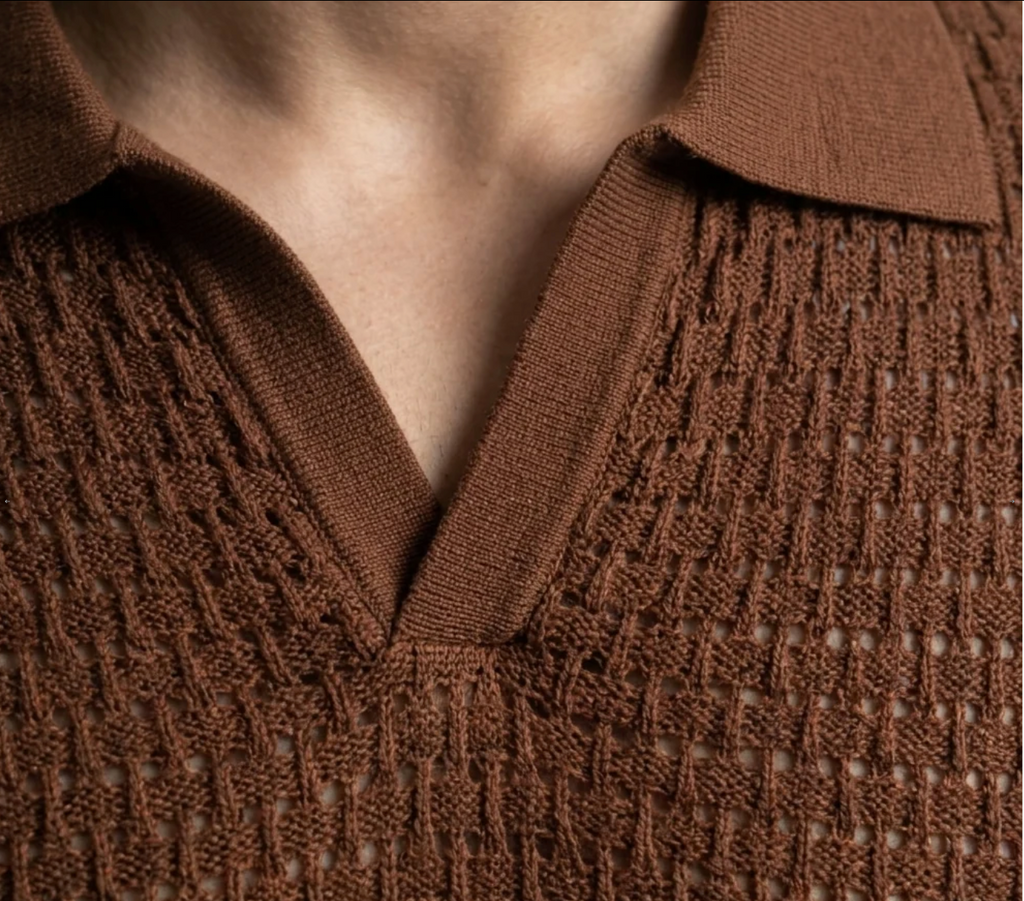 Dark Brown Weave Knit Polo by Monscre