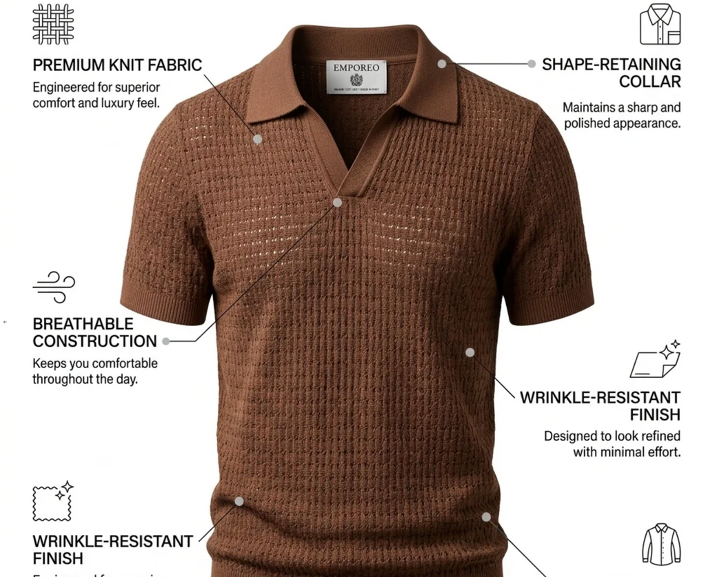 Dark Brown Weave Knit Polo by Monscre