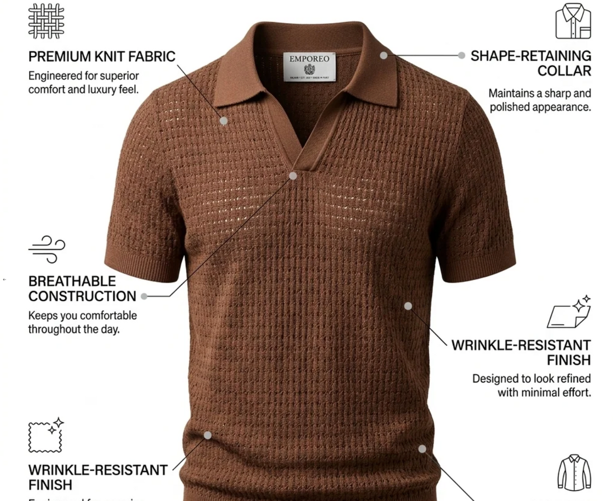 Dark Brown Weave Knit Polo by Monscre