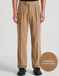 Light Brown Two Pleated Relaxed Fit Corduroy Trouser by Monscre