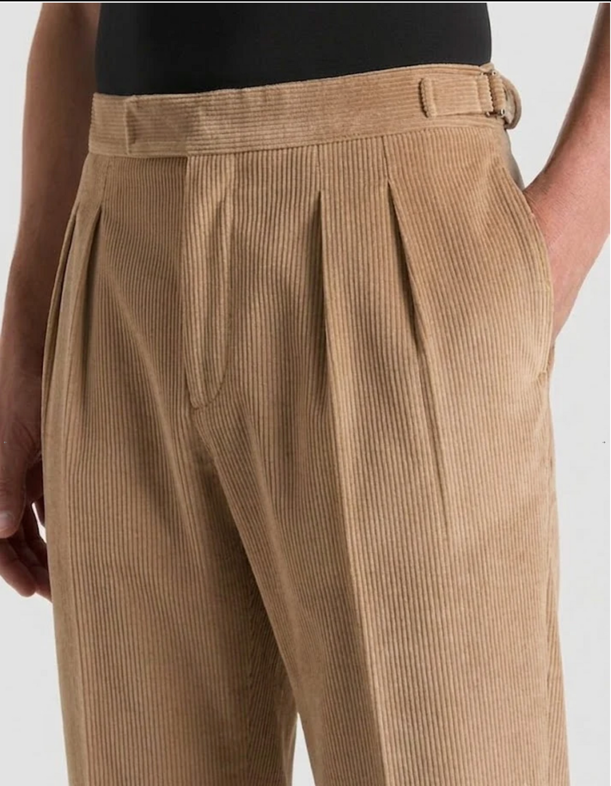 Light Brown Two Pleated Relaxed Fit Corduroy Trouser by Monscre