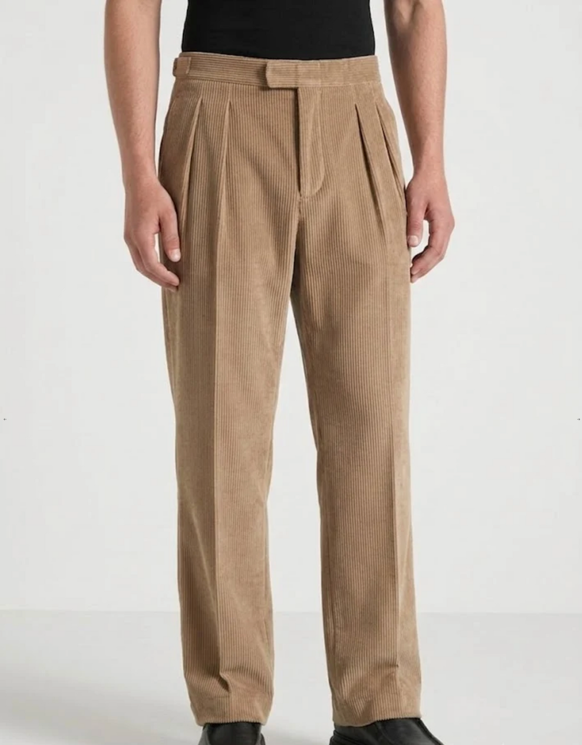 Light Brown Two Pleated Relaxed Fit Corduroy Trouser by Monscre