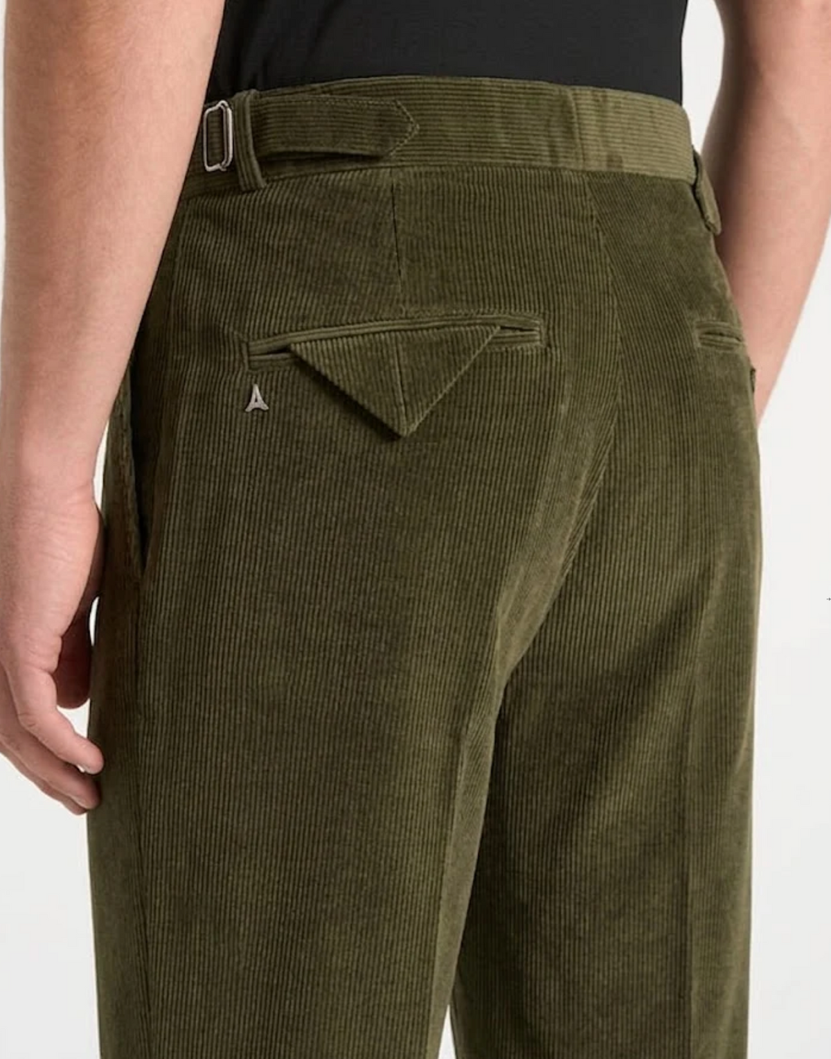 Olive Two Pleated Relaxed Fit Corduroy Trouser by Monscre