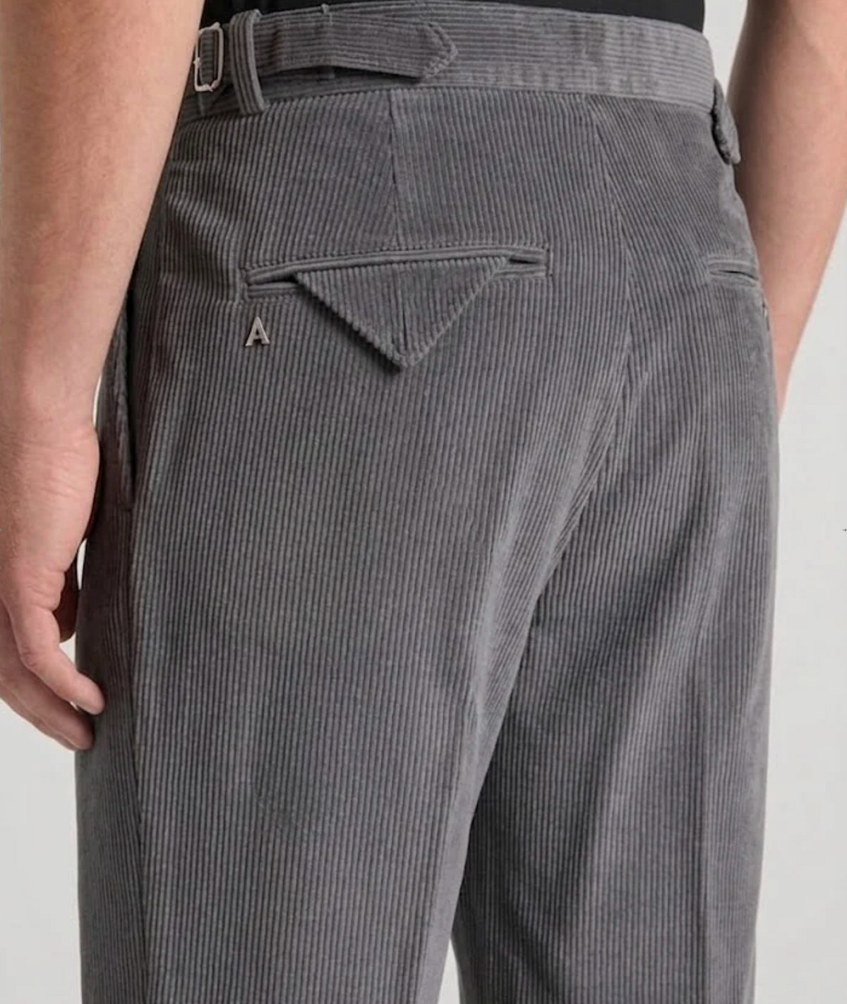 Dark Grey Two Pleated Relaxed Fit Corduroy Trouser by Monscre