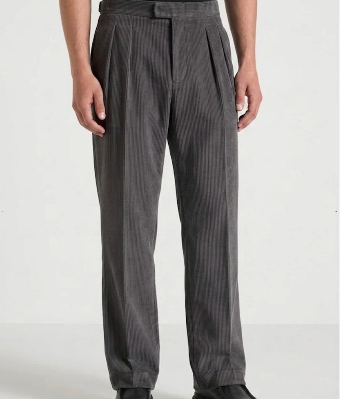 Dark Grey Two Pleated Relaxed Fit Corduroy Trouser by Monscre