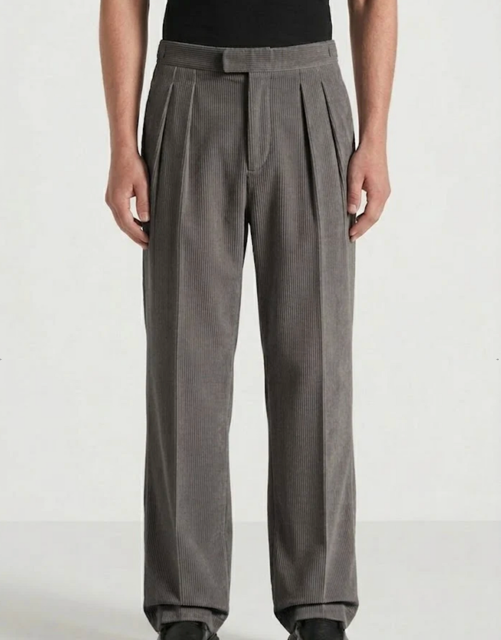 Light Grey Two Pleated Relaxed Fit Corduroy Trouser by Monscre