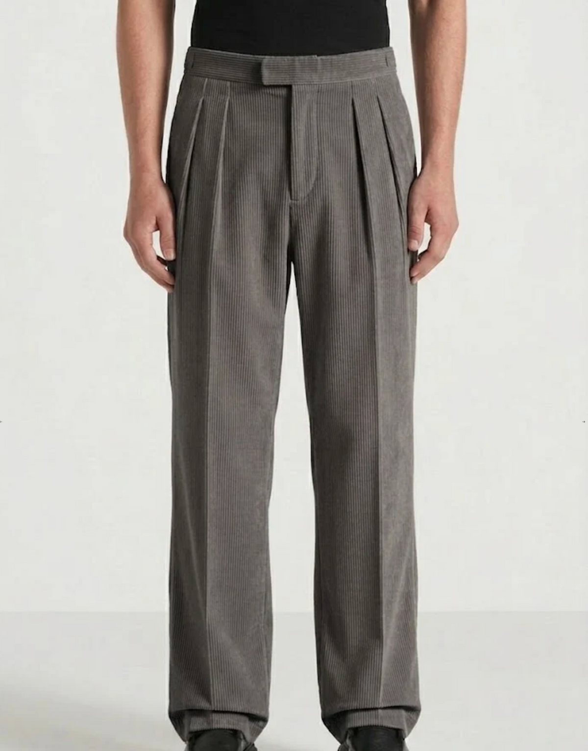 Light Grey Two Pleated Relaxed Fit Corduroy Trouser by Monscre