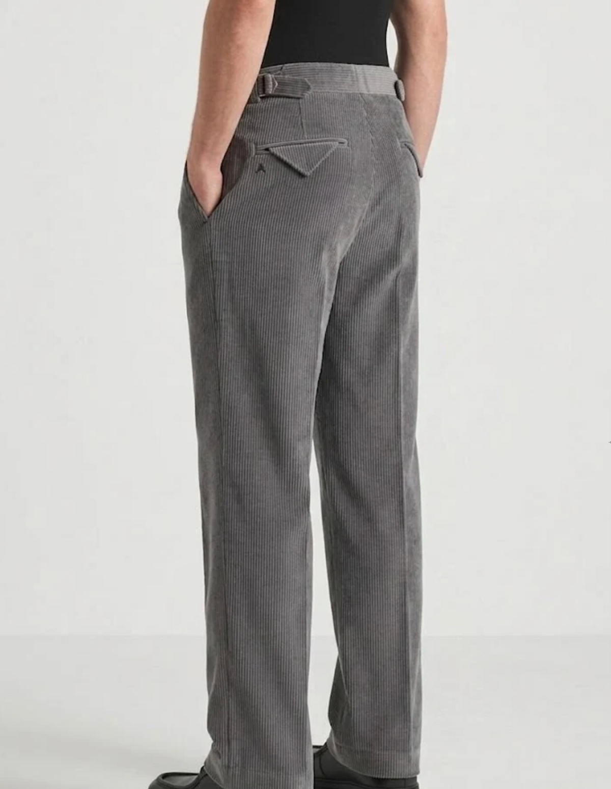 Dark Grey Two Pleated Relaxed Fit Corduroy Trouser by Monscre