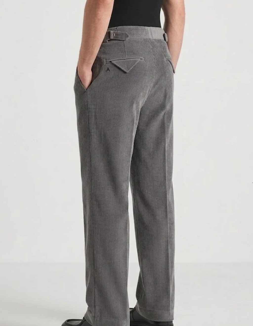 Light Grey Two Pleated Relaxed Fit Corduroy Trouser by Monscre
