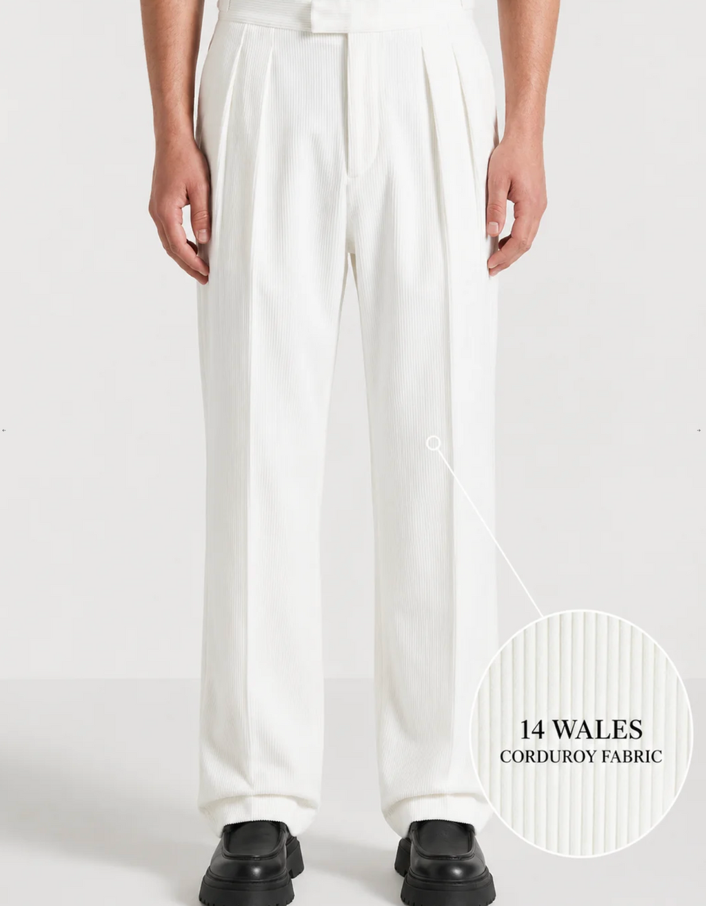 White Two Pleated Relaxed Fit Corduroy Trouser by Monscre