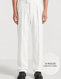 White Two Pleated Relaxed Fit Corduroy Trouser by Monscre