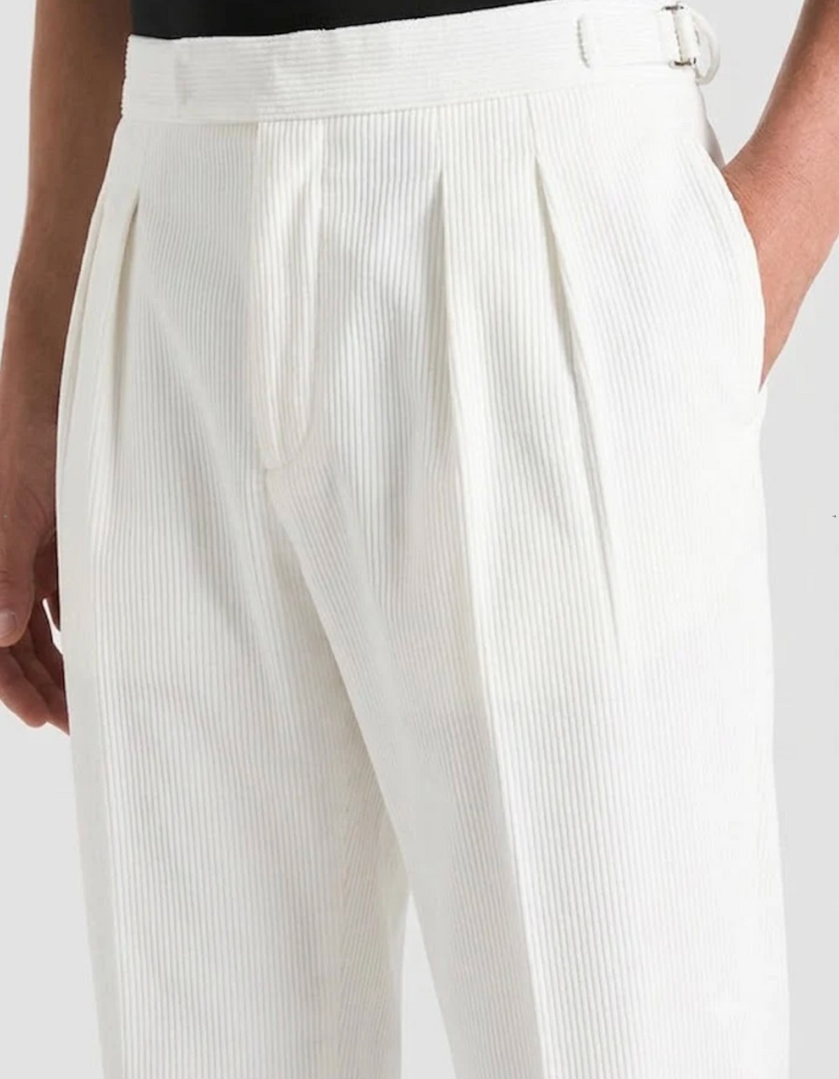 White Two Pleated Relaxed Fit Corduroy Trouser by Monscre