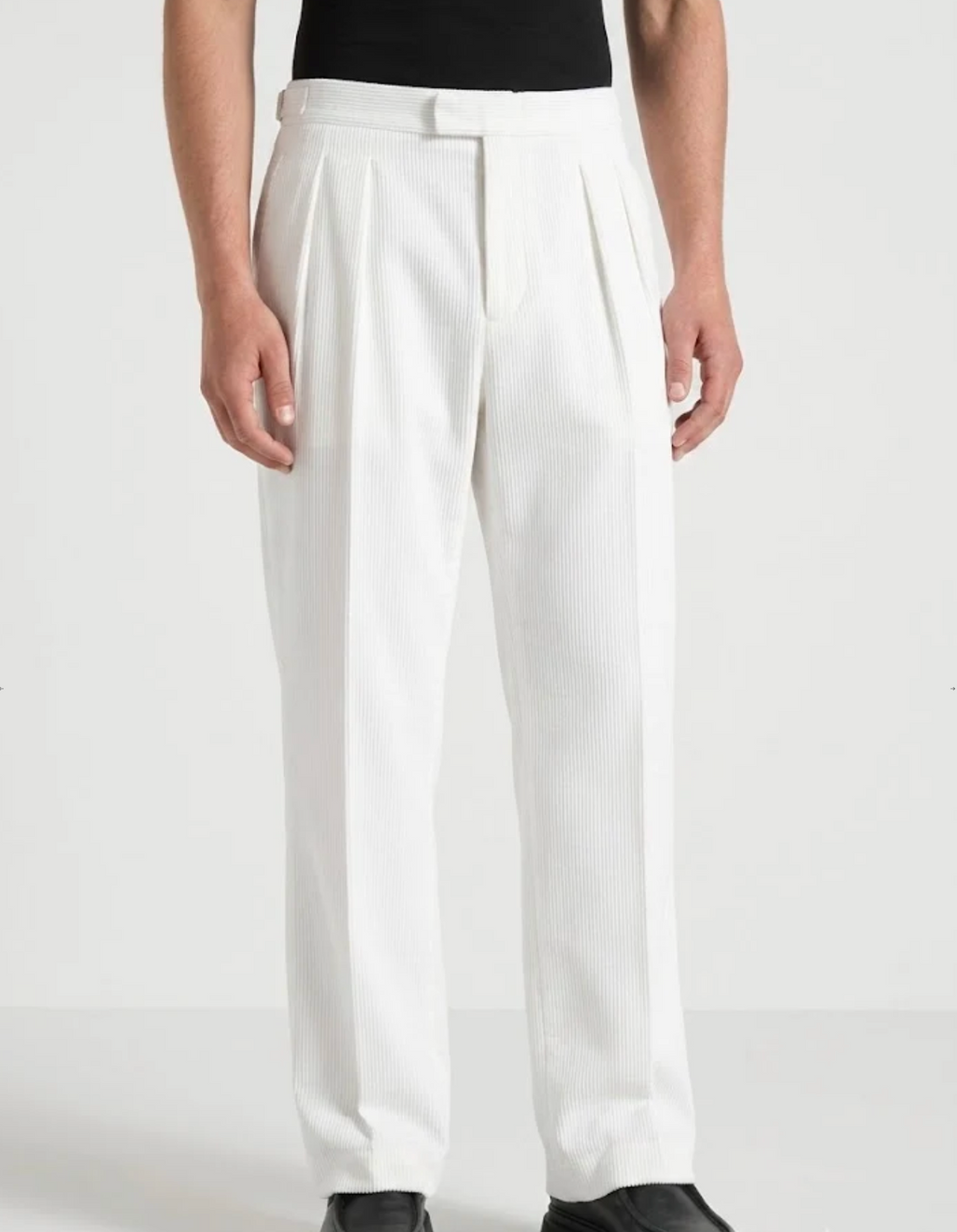 White Two Pleated Relaxed Fit Corduroy Trouser by Monscre