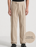 Beige Two Pleated Relaxed Fit Corduroy Trouser by Monscre