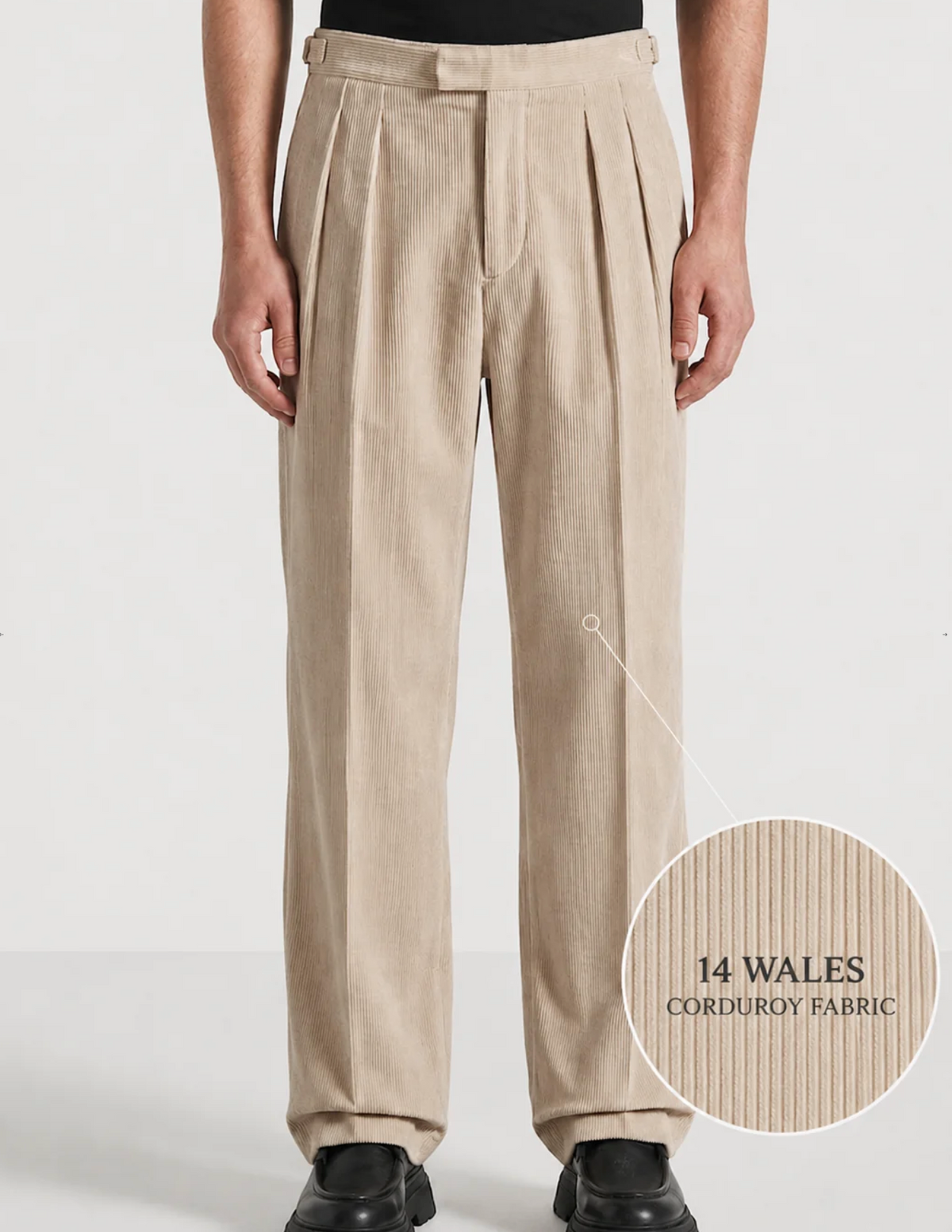 Beige Two Pleated Relaxed Fit Corduroy Trouser by Monscre