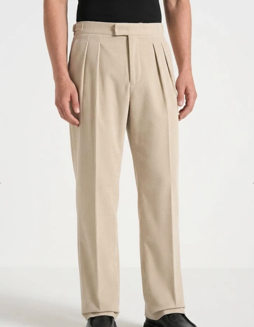 Beige Two Pleated Relaxed Fit Corduroy Trouser by Monscre