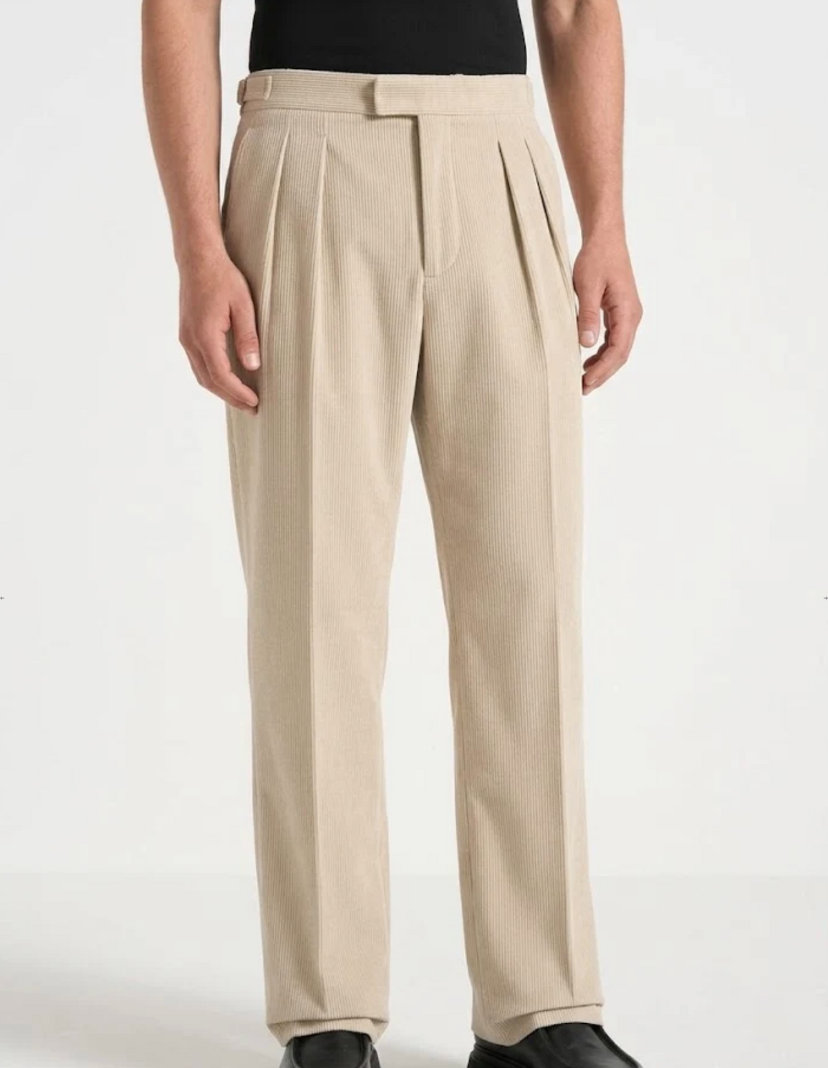 Beige Two Pleated Relaxed Fit Corduroy Trouser by Monscre