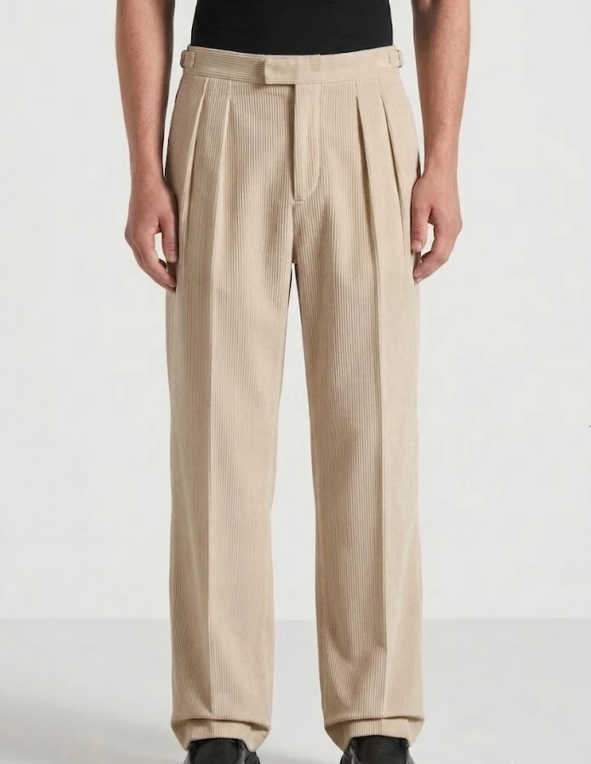 Beige Two Pleated Relaxed Fit Corduroy Trouser by Monscre