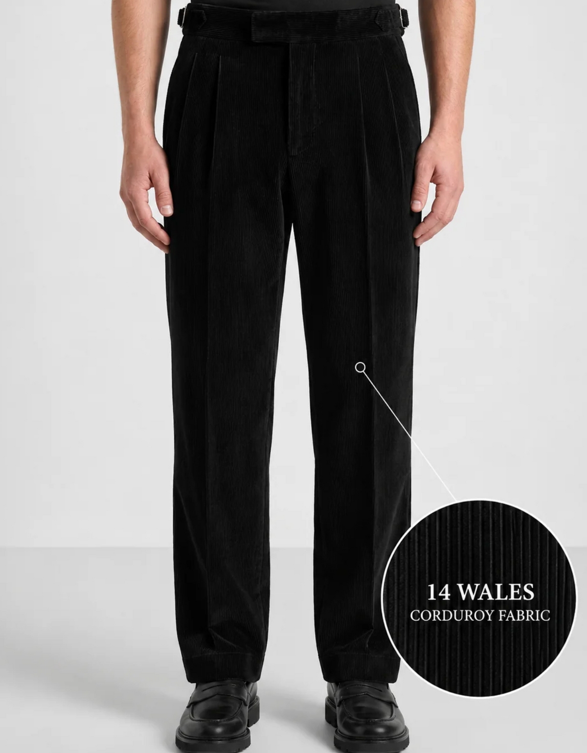 Black Two Pleated Relaxed Fit Corduroy Trouser by Monscre