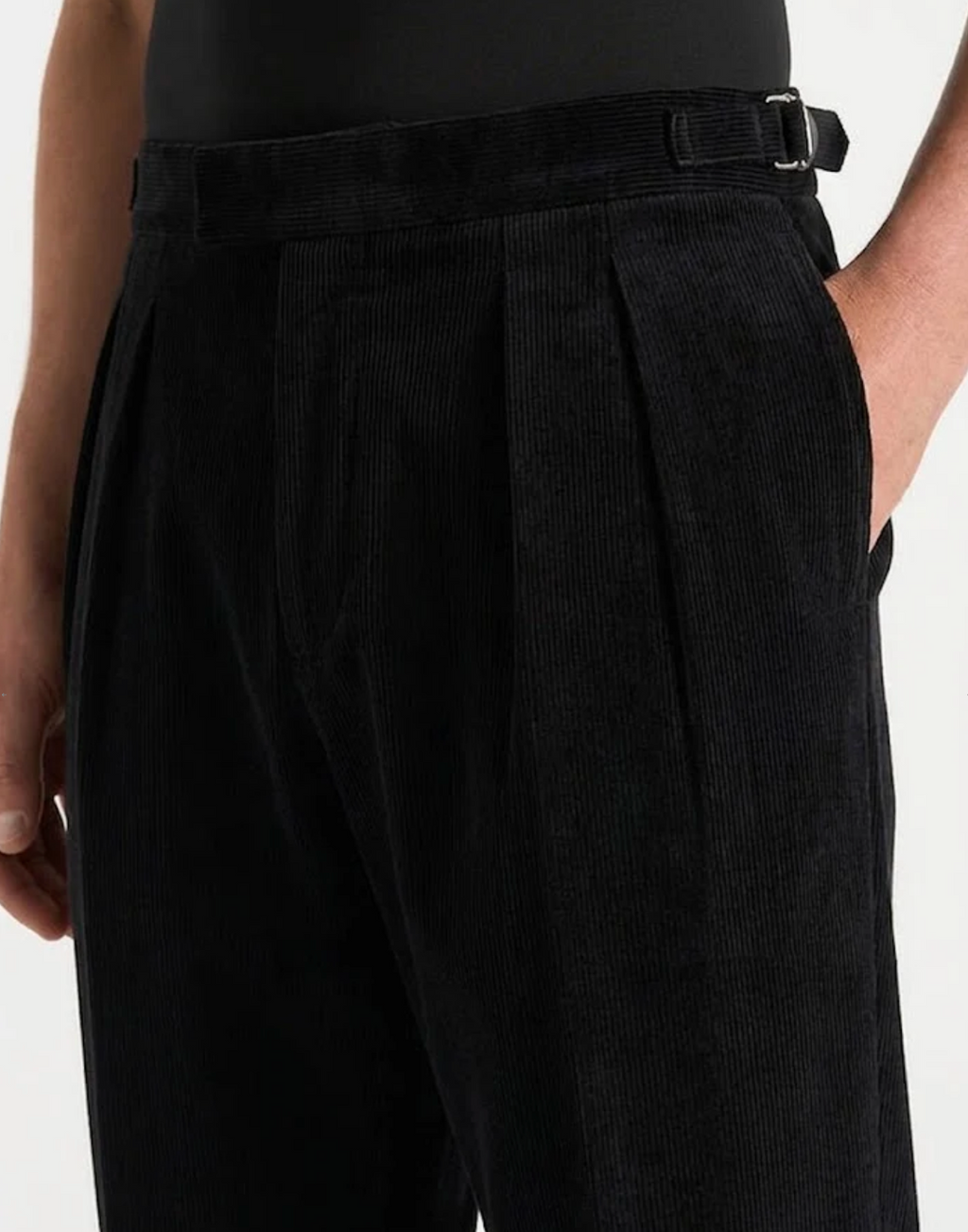 Black Two Pleated Relaxed Fit Corduroy Trouser by Monscre