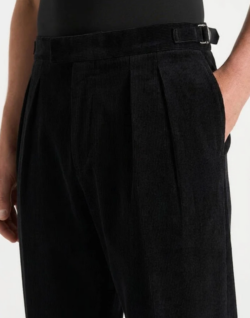 Black Two Pleated Relaxed Fit Corduroy Trouser by Monscre