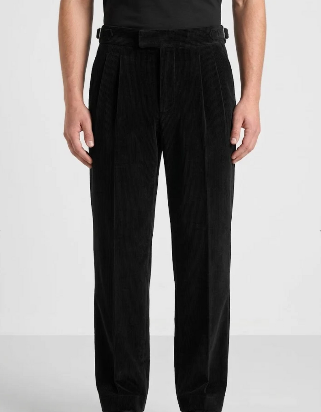 Black Two Pleated Relaxed Fit Corduroy Trouser by Monscre