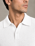 White Textured Knit Polo by Monscre